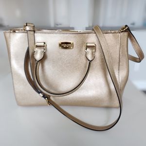 Michael Kors Gold Saffiano Leather Jet Set Tote Purse